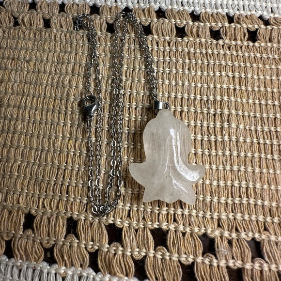 Clear Quartz Daffodil Pendant Necklace on Silver Copper Box Chain - Picture 11 of 14